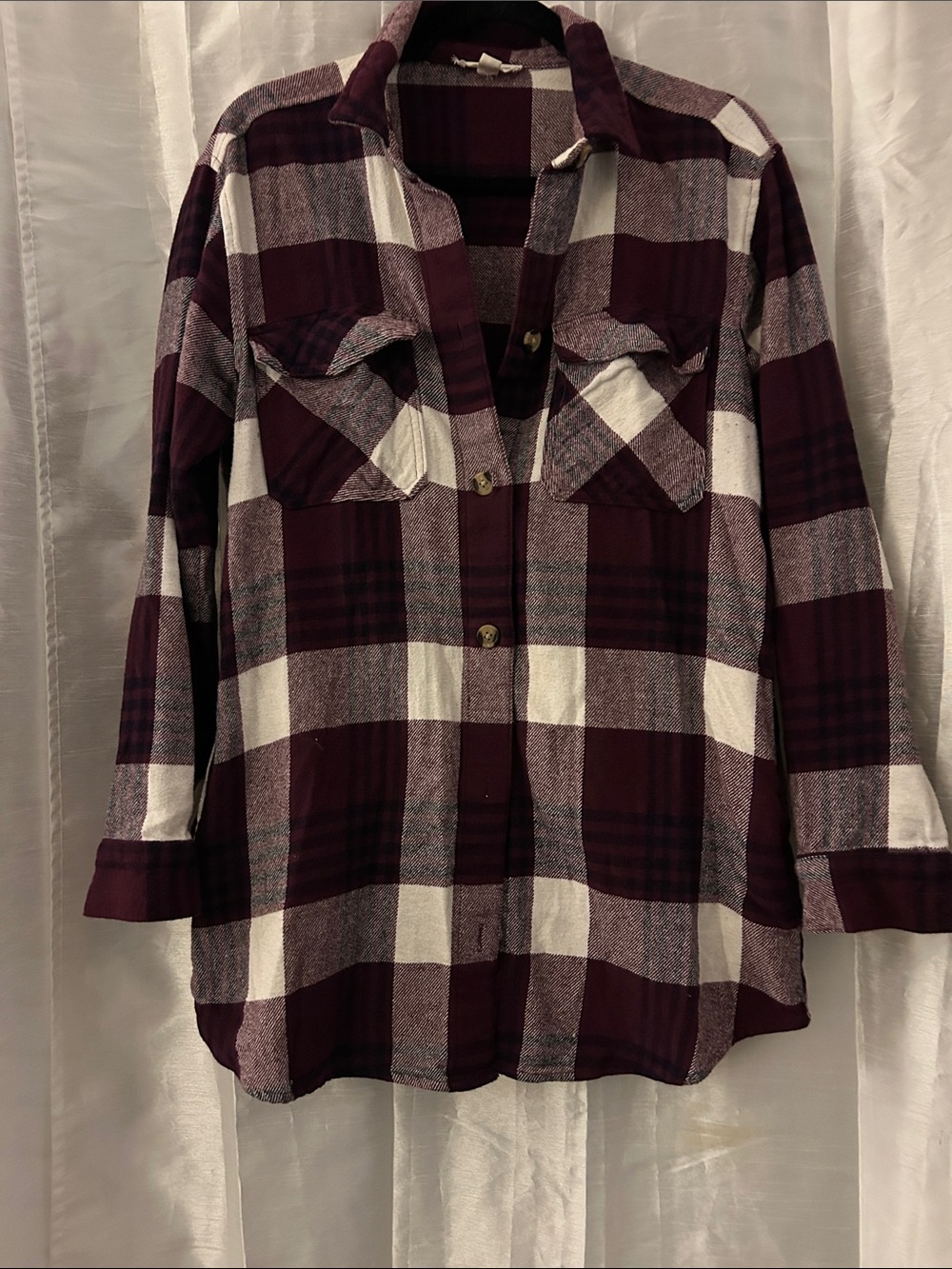 beachlunchlounge Burgundy and White Plaid Button-Down Shirt